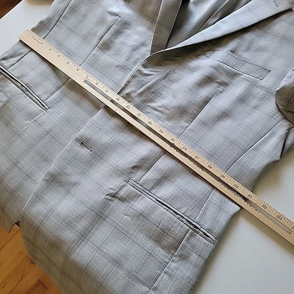 Calvin Klein Gray Wool Plaid Two Button Single Breasted Blazer Dual Vent Classic - Picture 11 of 15